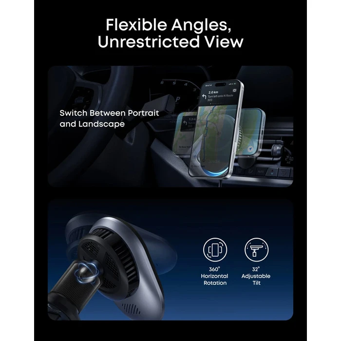 Anker Prime MagGo AirCool Βάση Κινητού Αυτοκινήτου με Ρυθμιζόμενα Άγκιστρα και Ασύρματη Φόρτιση Μαύρη B2933H11