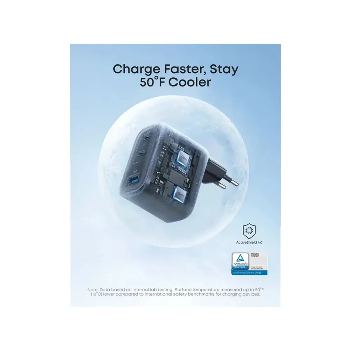 Anker Wall Charger Nano 70W (2x USB-C, 1x USB-A) Foldable Plug Black/Grey