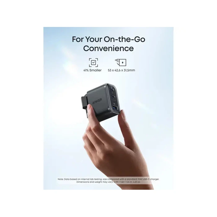 Anker Wall Charger Nano 70W (2x USB-C, 1x USB-A) Foldable Plug Black/Grey