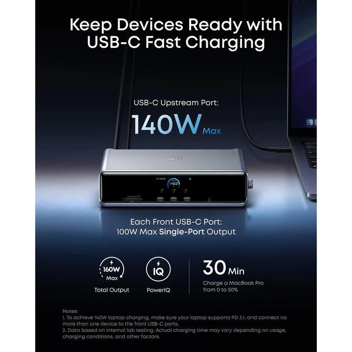 Anker Docking Station Prime 14-in-1 USB-C (2 HDMI + 1 DisplayPort) 140W – Triple Display