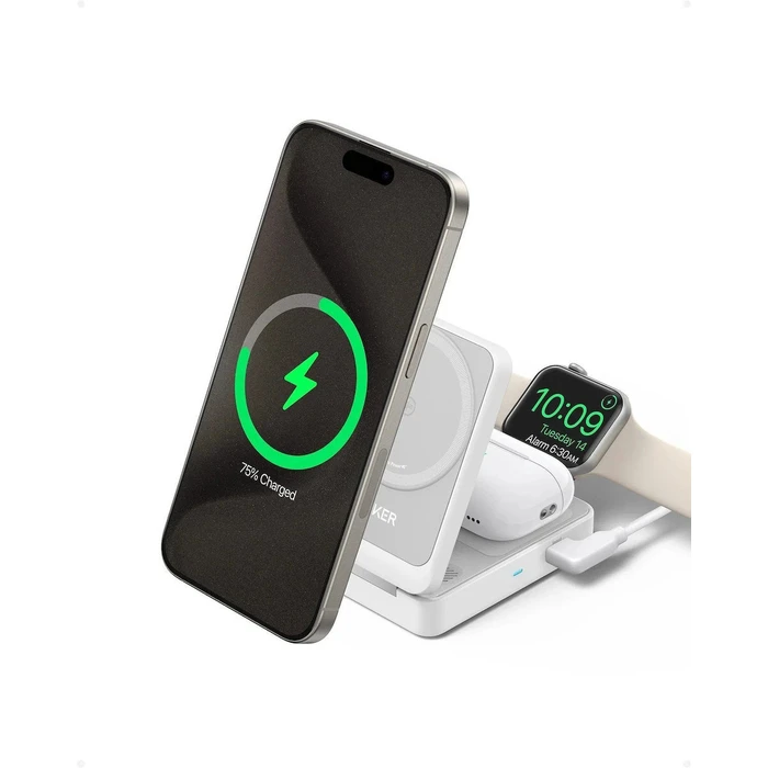Anker Ασύρματος Σταθμός Φόρτισης MagGo 3‑in‑1 (Πτυσσόμενος) 15W Λευκό
