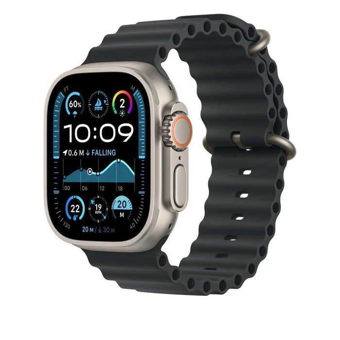Apple Ocean Band Extension - Φυσικό Φινίρισμα Τιτανίου, Λουράκι Σιλικόνης με Pin Black (Apple Watch 44/45/46/49mm) MXTM3ZM/A
