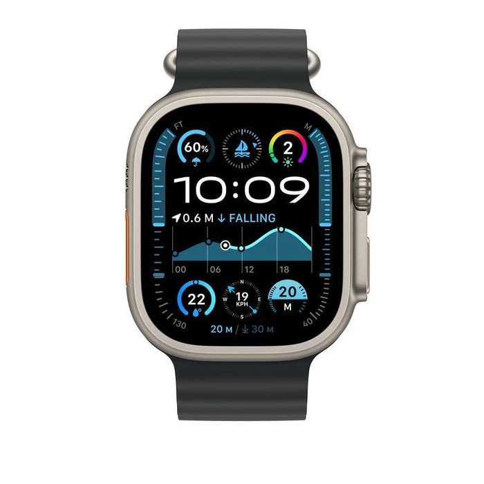 Apple Ocean Band Extension - Φυσικό Φινίρισμα Τιτανίου, Λουράκι Σιλικόνης με Pin Black (Apple Watch 44/45/46/49mm) MXTM3ZM/A