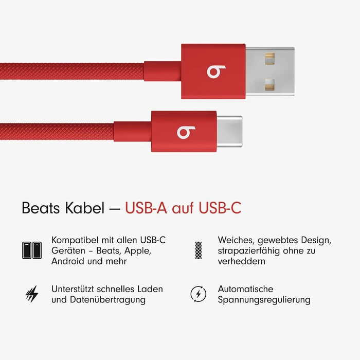 Beats πλεκτό (Braided) καλώδιο USB σε Type‑C / Lightning, Κόκκινο, 1,5 m (MFEJ4ZM/A)
