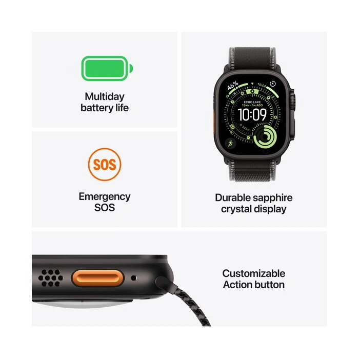 Apple Watch Ultra 3 Titanium 49mm Αδιάβροχο με eSIM και Παλμογράφο (Natural Titanium Case with Light Blue Alpine Loop - Small)