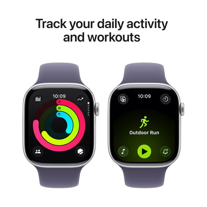 Apple Watch Series 11 Aluminium 42mm Αδιάβροχο με Παλμογράφο (Silver Aluminium Case with Purple Fog Sport Band - M/L)