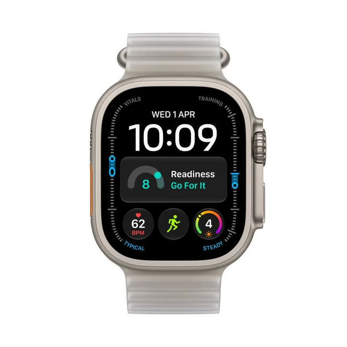 Apple Watch Ultra 4 Titanium 49mm Cellular (Natural Titanium) with Translucent Grey Ocean Band