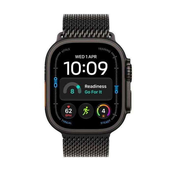 Apple Watch Ultra 4 Titanium 49mm Αδιάβροχο με Παλμογράφο (Black Titanium με Black Titanium Milanese Loop - Medium)