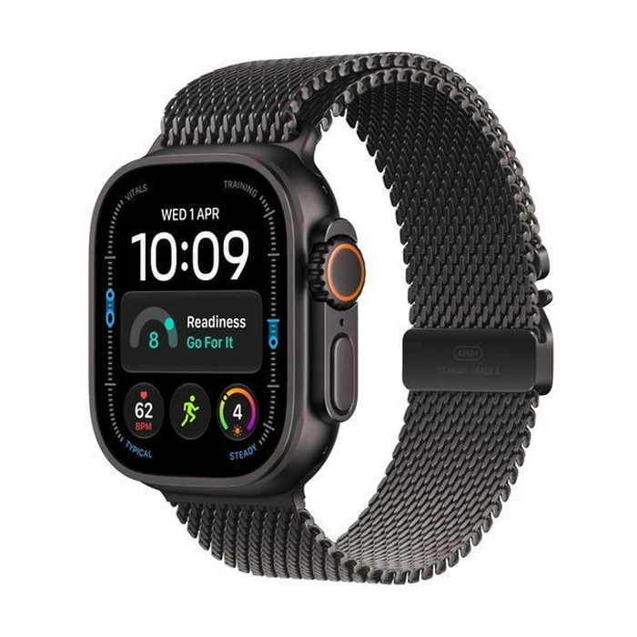 Apple Watch Ultra 4 Titanium 49mm Αδιάβροχο με Παλμογράφο (Black Titanium με Black Titanium Milanese Loop - Medium)