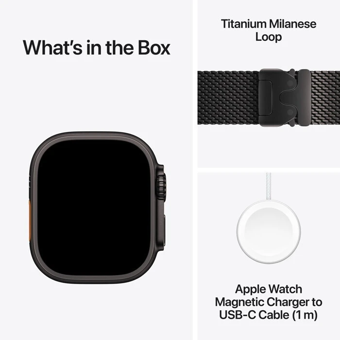 Apple Watch Ultra 4 Titanium 49mm Αδιάβροχο με Παλμογράφο (Black Titanium με Black Titanium Milanese Loop - Medium)