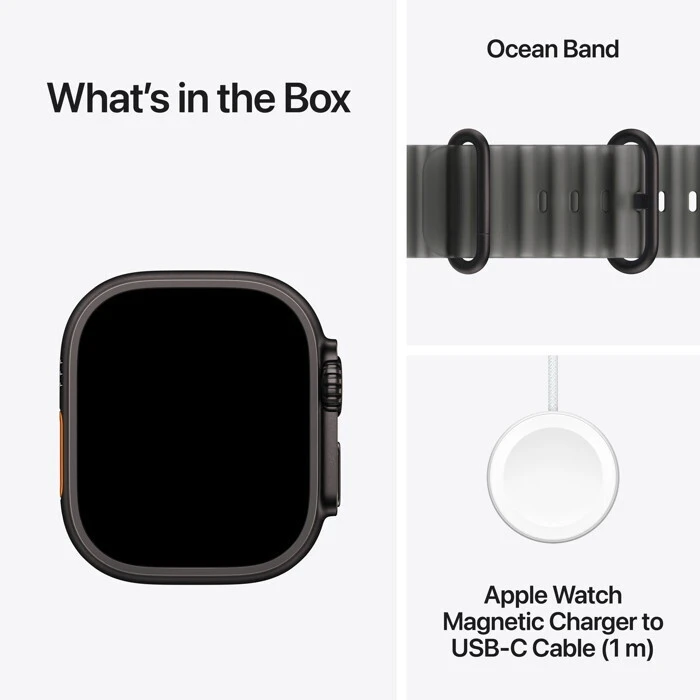 Apple Watch Ultra 4 Titanium 49mm Αδιάβροχο με Παλμογράφο (Black Titanium με Translucent Black Ocean Band)