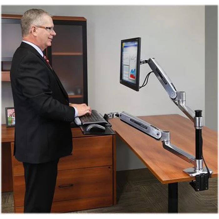 Ergotron WorkFit-LX Sit-Stand Desk Mount System for Monitor and Keyboard Arm (up to 42") - Silver