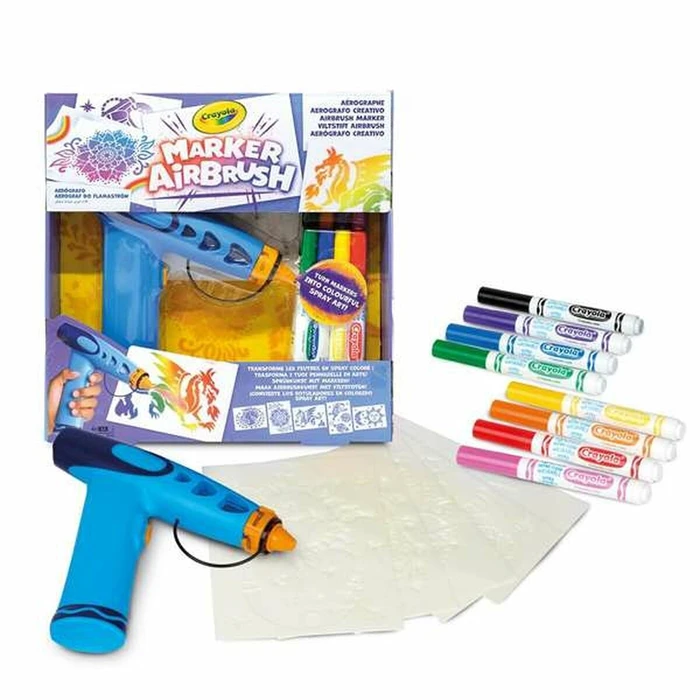 Crayola Marker Airbrush Set for Kids — 5 Stencils & 8 Washable Markers (Model C74-7696)
