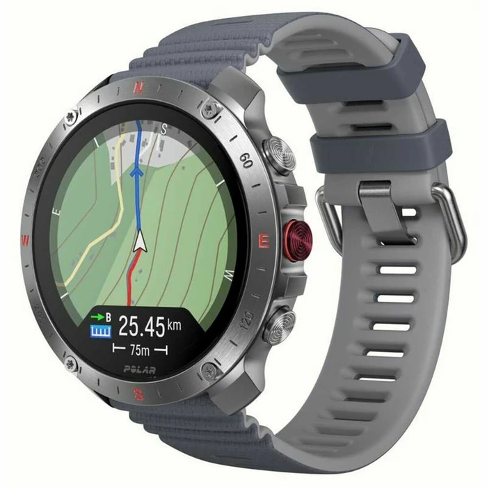 Polar Grit X2 Pro Stainless Steel 49mm Αδιάβροχο Smartwatch με Παλμογράφο (S/L Grey Silicone Strap)