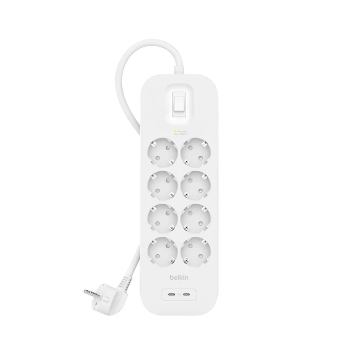 Belkin Πολύπριζο Surge Socket 8 θέσεων με 2x USB-C, 900J, 30W, 2m SRB004VF2M-V2