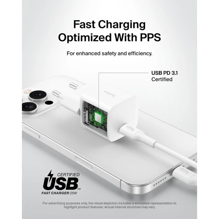 Belkin Φορτιστής Χωρίς Καλώδιο με Θύρα USB-C 25W Power Delivery Λευκός (BoostCharge)