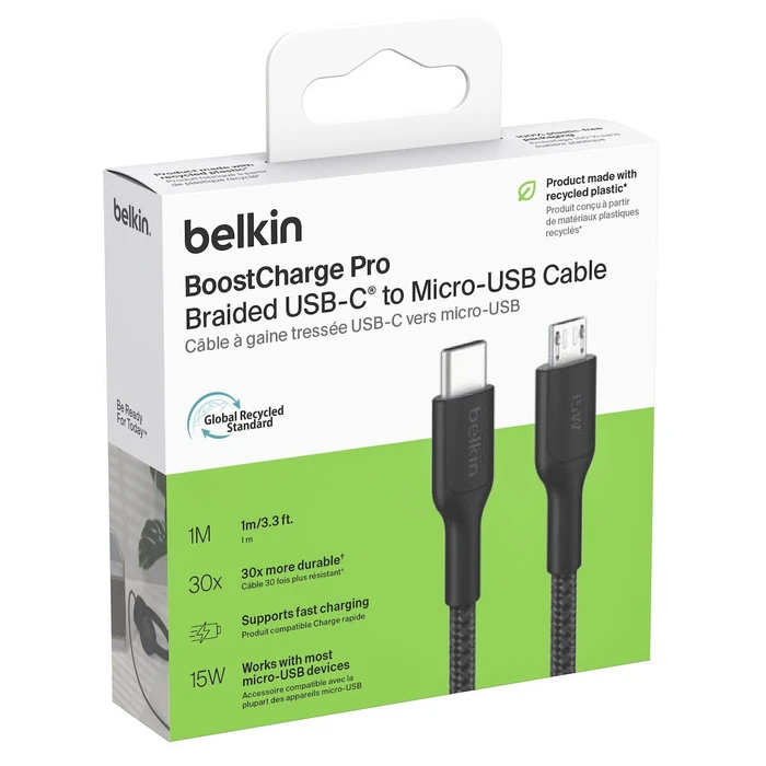 Καλώδια & αντάπτορες επικοινωνίας Belkin USB-C σε Micro-USB braided καλώδιο 1m μαύρο CAB026HQ1MBK