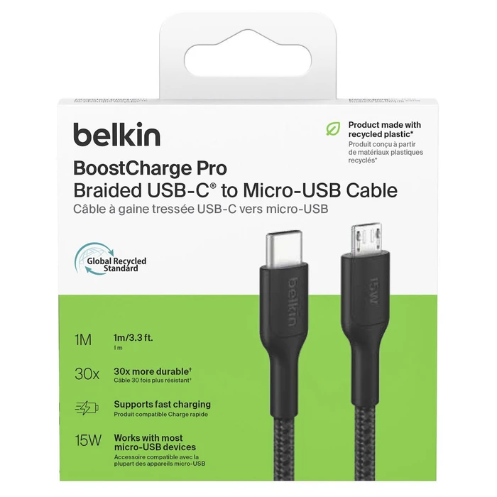 Καλώδια & αντάπτορες επικοινωνίας Belkin USB-C σε Micro-USB braided καλώδιο 1m μαύρο CAB026HQ1MBK