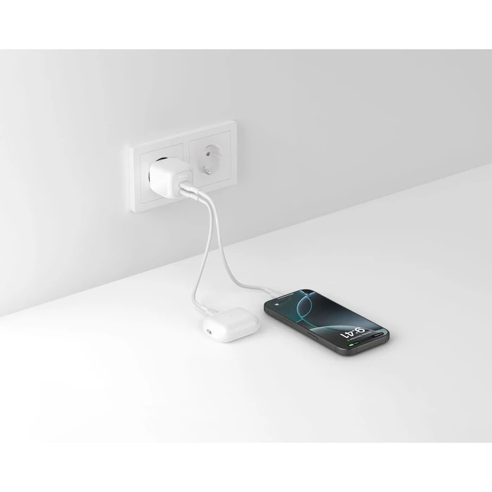 Καθολικός φορτιστής μπαταριών Belkin Dual USB-C GaN Wall Charger 50W PD + PPS λευκό