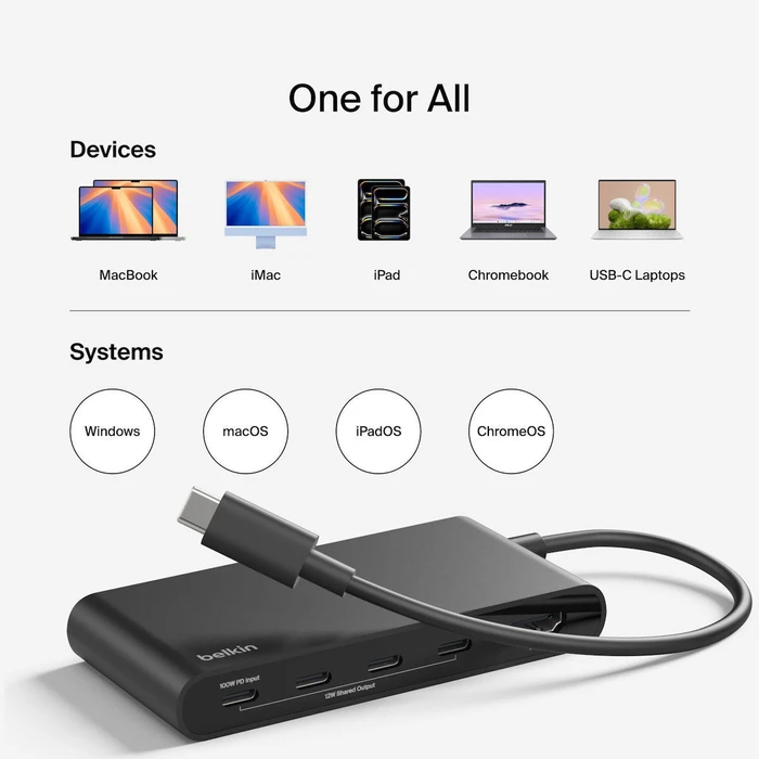 Belkin Connect USB-C 5-in-1 Docking Station with HDMI 4K 60Hz PD 100W Gray