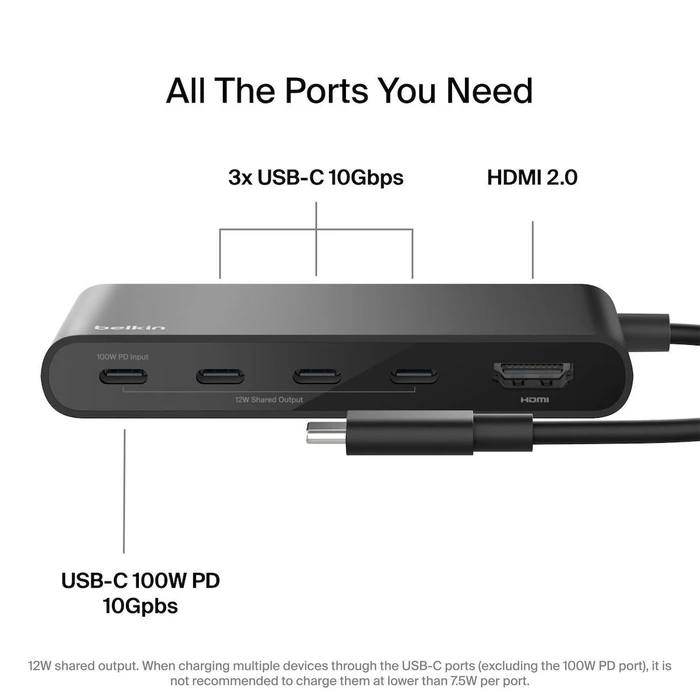 Belkin Connect USB-C 5-in-1 Docking Station with HDMI 4K 60Hz PD 100W Gray