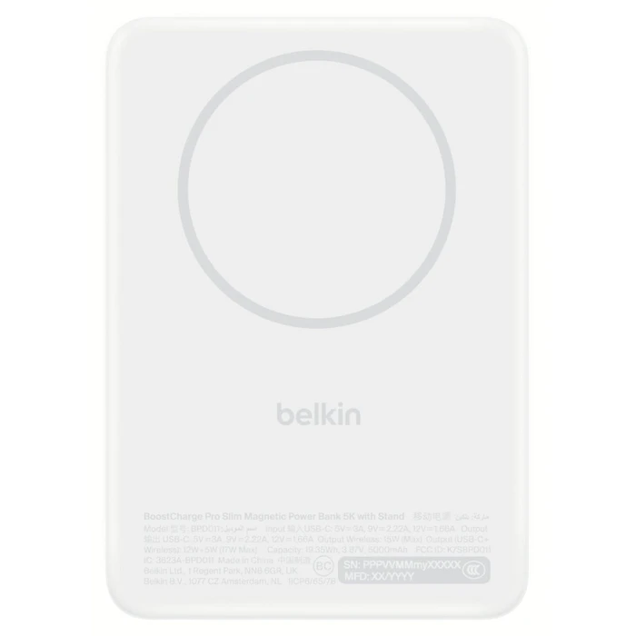 Belkin BoostCharge Slim Magnetic MagSafe Power Bank 5000mAh με Θύρα USB-C Λευκό