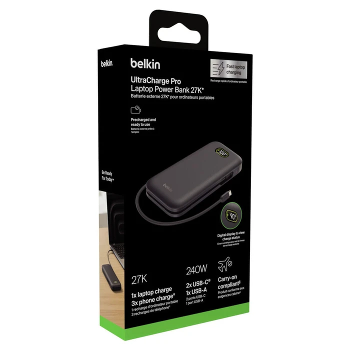Belkin UltraCharge Pro Power Bank 27000mAh 240W με USB-A και USB-C Μαύρο