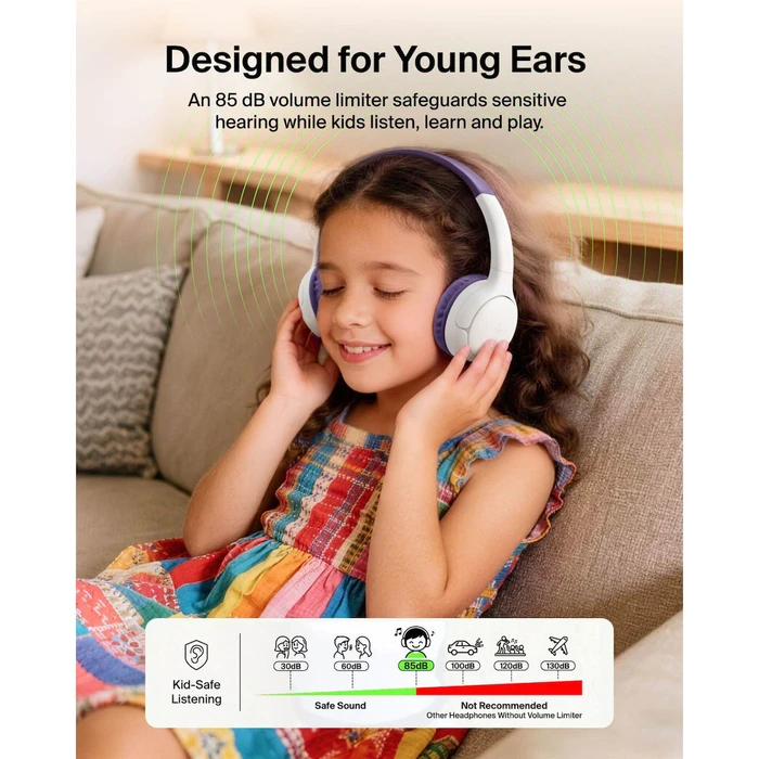 Belkin SoundForm Mini 2 Ασύρματα/Ενσύρματα Παιδικά On-Ear Ακουστικά 55 ώρες Μωβ