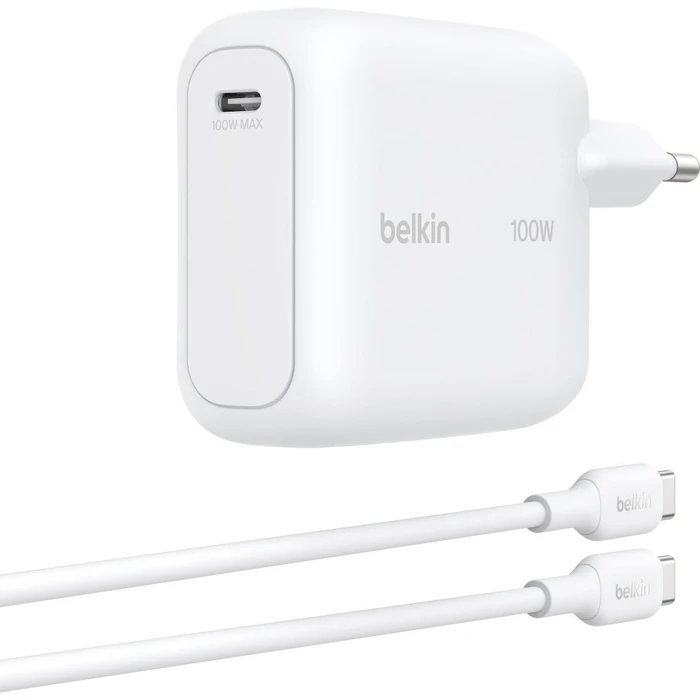 Belkin Φορτιστής GaN με Θύρα USB-C και Καλώδιο USB-C - USB-C 100W Power Delivery Λευκός (BOOST Charge)