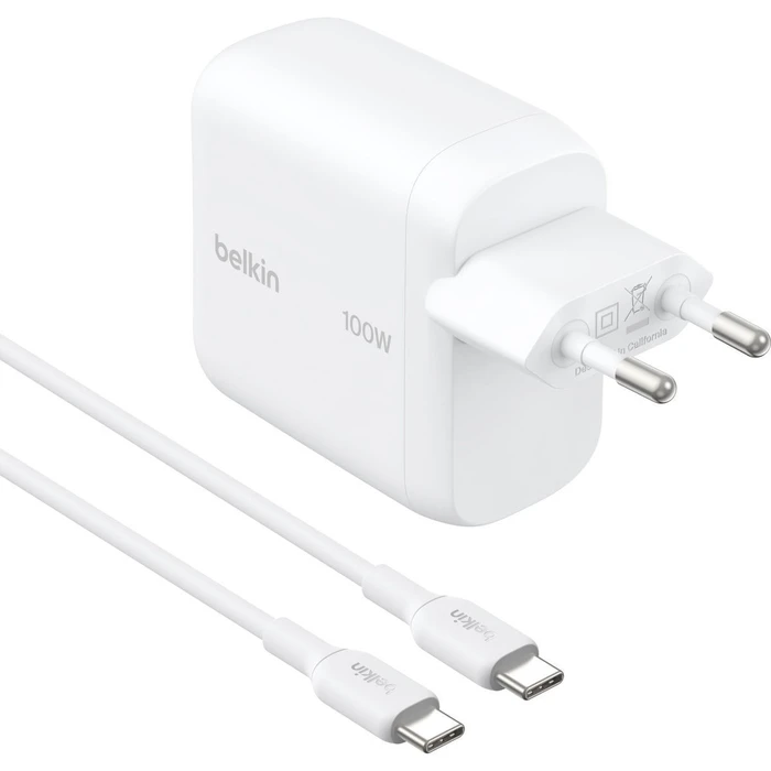 Belkin Φορτιστής GaN με Θύρα USB-C και Καλώδιο USB-C - USB-C 100W Power Delivery Λευκός (BOOST Charge)