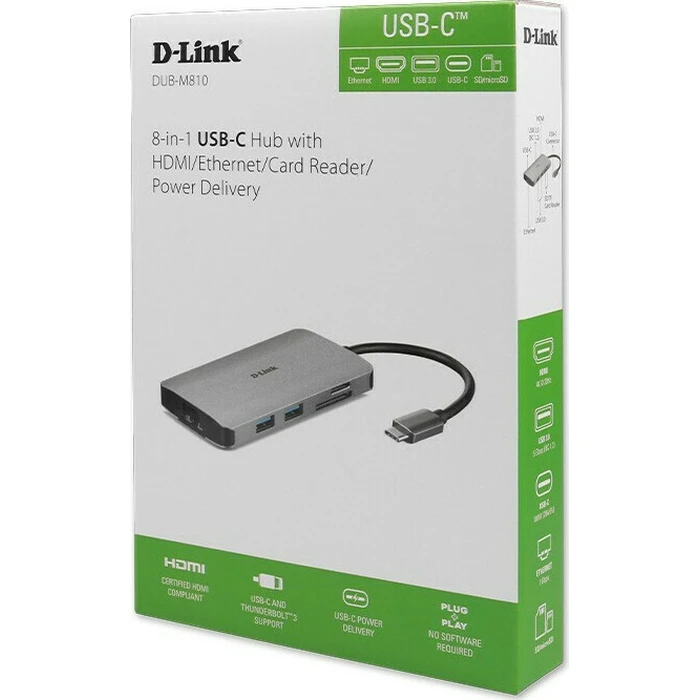 USB Hub D-Link USB-C 8-Port with HDMI LAN Card Reader and USB-C PD