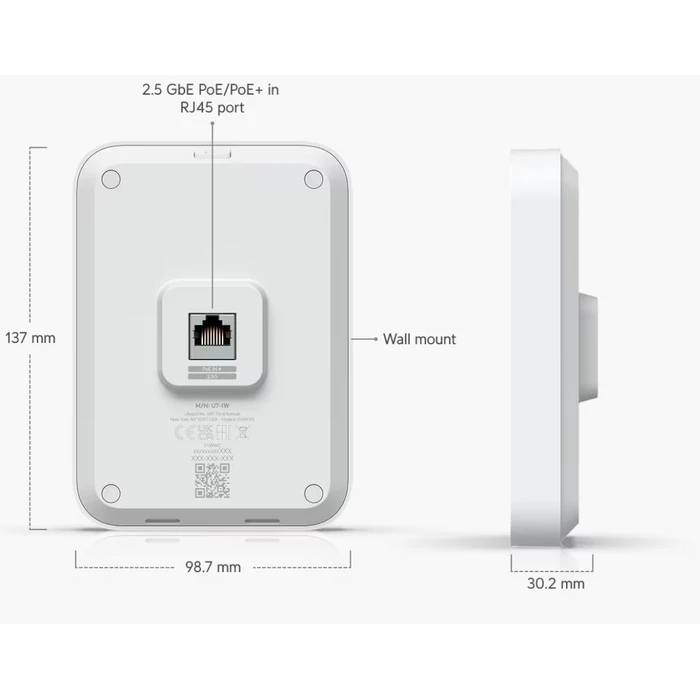 Ubiquiti U7-IW In‑Wall Wi‑Fi 7 Access Point, Dual‑Band (2.4 & 5GHz), Single Kit