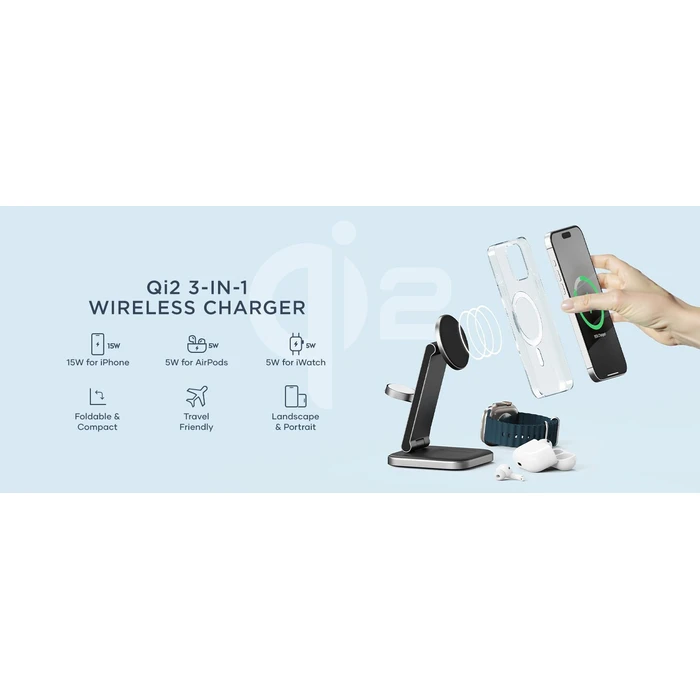 Satechi Ασύρματος Φορτιστής Qi2 15W Power Delivery Γκρι (Trio)