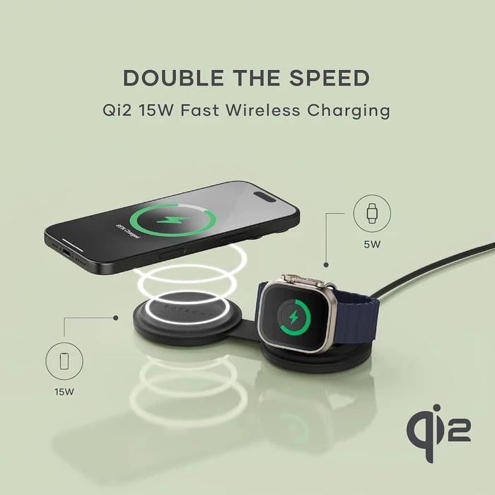 Satechi OntheGo 2-in-1 Wireless Charger Qi2 15W Black (ST-QTG21K)