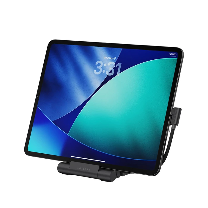 Satechi OntheGo Foldable Stand Hub - πτυσσόμενη βάση και hub USB-C (100W PD, USB-C 10Gbps, USB-A 10Gbps, αναγνώστης microSD/SD 312 MB/s, jack 3.5mm, HDMI 4K) - Space Black
