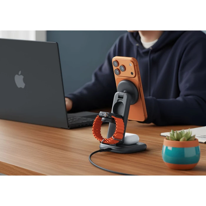 Satechi 3-in-1 Qi2 25W Foldable Charging Stand (ST-Q25F31C-EA) - Space Black