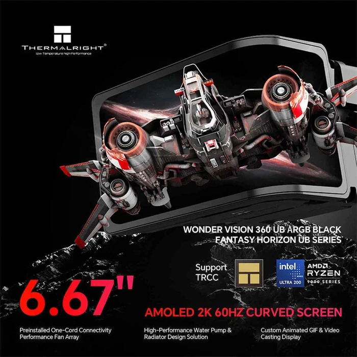 Thermalright Wonder Vision 360 UB AIO Liquid CPU Cooler — 360mm, ARGB, OLED Pump Display (Black)