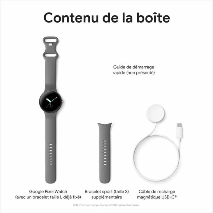 Google Pixel Watch LTE 41mm (4G eSIM, Polished Silver case / Charcoal Active Band)