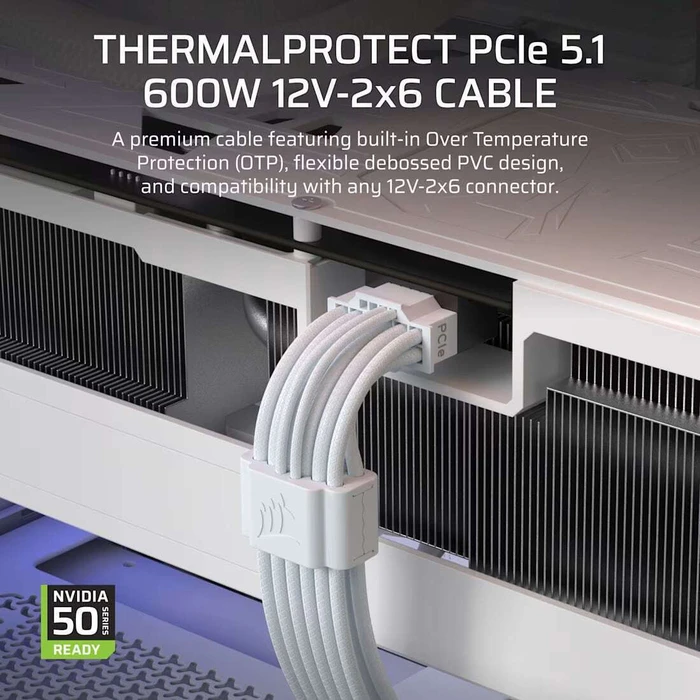 Corsair ThermalProtect PCIe 5.1 600W 12V-2x6 Καλώδιο Τροφοδοσίας GPU Λευκό