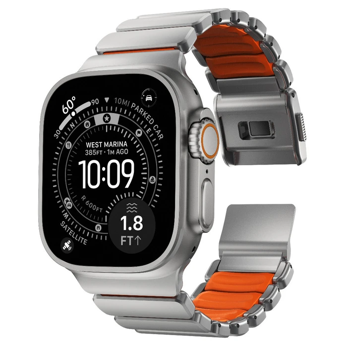 Nomad Stratos Band - Grade 4 Titanium & FKM (Ultra Orange) - Compatible with Apple Watch 49/46/45/44mm
