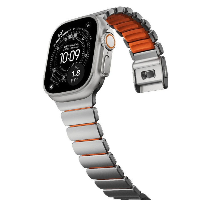 Nomad Stratos Band - Grade 4 Titanium & FKM (Ultra Orange) - Compatible with Apple Watch 49/46/45/44mm