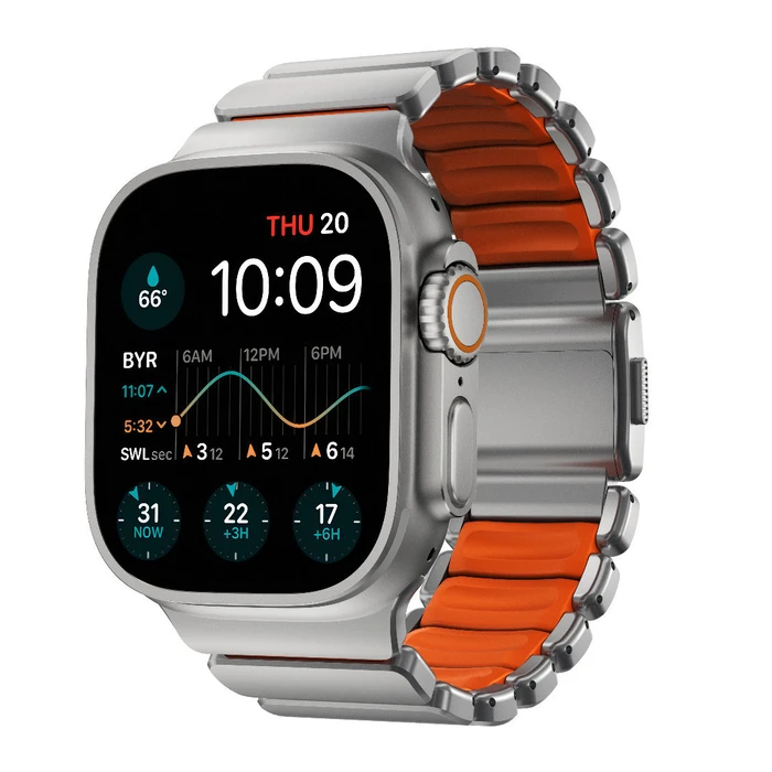Nomad Stratos Band - Grade 4 Titanium & FKM (Ultra Orange) - Compatible with Apple Watch 49/46/45/44mm