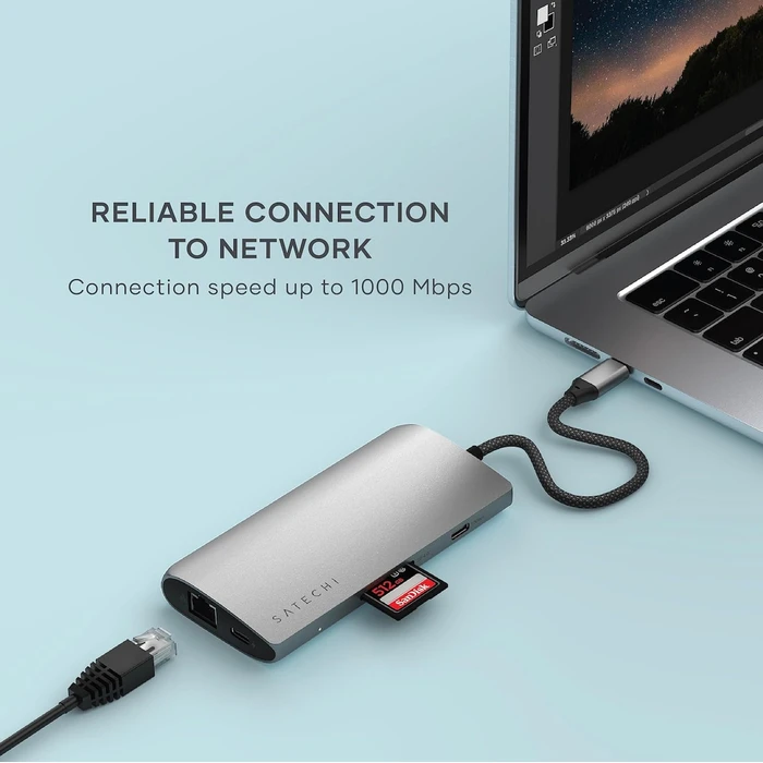 Satechi USB-C Docking Station με HDMI 4K, PD και Ethernet - Γκρι (ST-P8KEM)