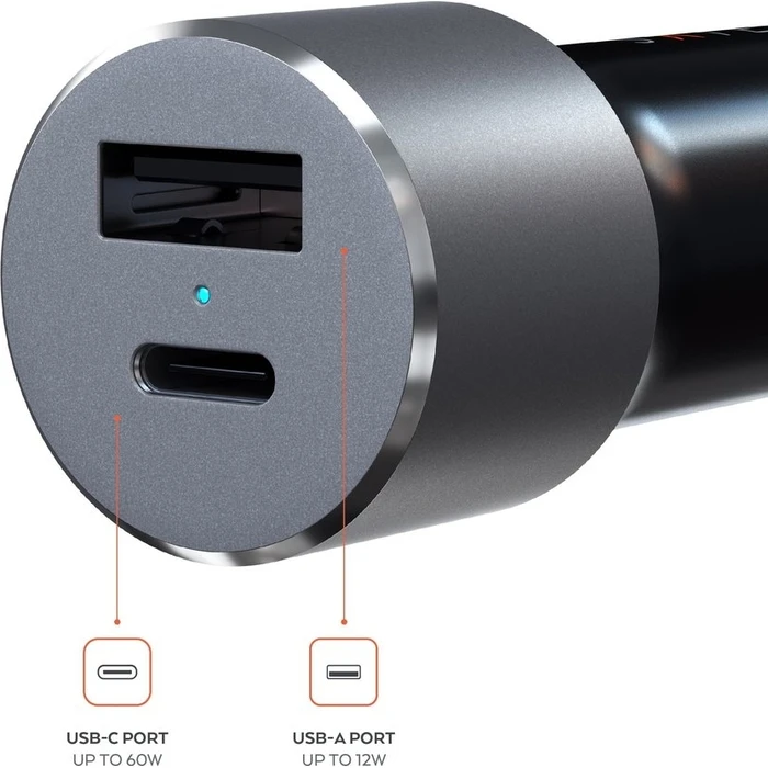 Satechi Φορτιστής Αυτοκινήτου 72W (USB-C PD 60W + USB-A 12W) ST-TCPDCCM — Μαύρο/Γκρι