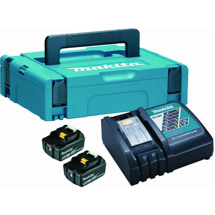 Makita 2x 18V 5.0Ah Lithium-Ion Battery Set with DC18RC Charger & MAKPAC Case - Model 197624-2