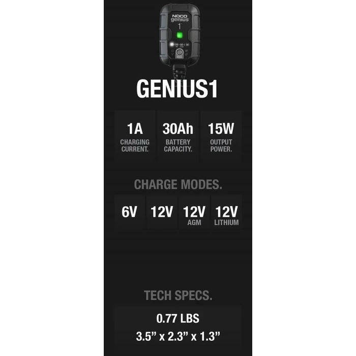 NOCO Genius1 1A Battery Charger & Maintainer 6/12V (GENIUS1EU)