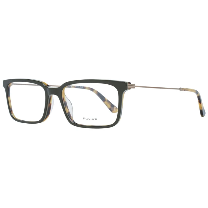 Police VPL687 06E3 Men's Eyeglass Frame — Green square frame, Size 52/17/145