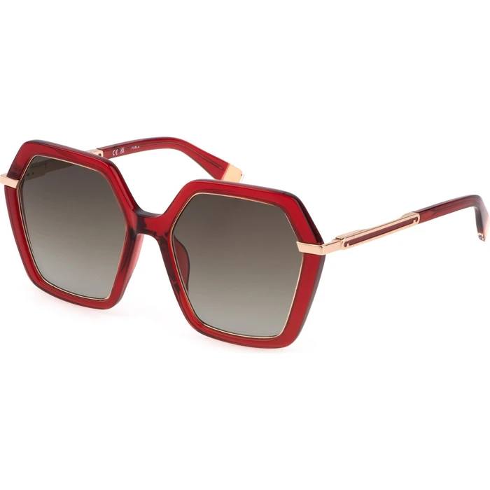 Furla Women's Sunglasses Red Frame Brown Gradient Lenses SFU691-5406NL