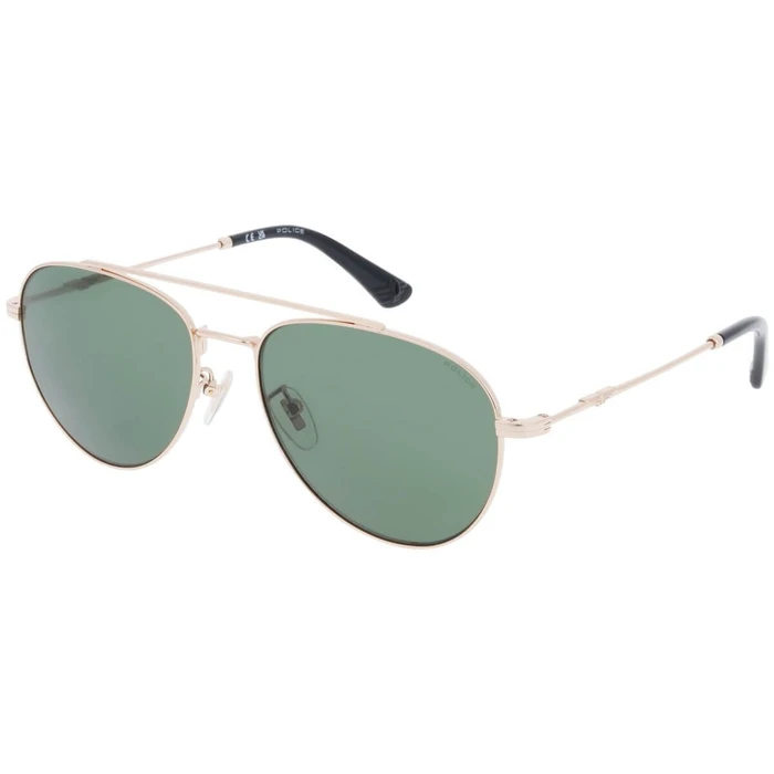 Police Men's Sunglasses Gold Metal Frame with Green Lens SPLP20 0300 (SPLP20-570300)
