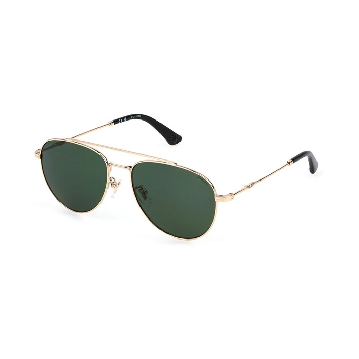 Police Men's Sunglasses Gold Metal Frame with Green Lens SPLP20 0300 (SPLP20-570300)